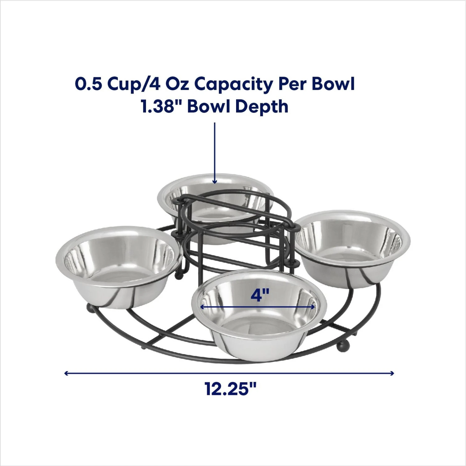 Frisco Multi Pet Feeding 4-Bowls Stainless Steel Dog & Cat Bowls, 0.5 Cup 4 Frisco Multi Pet Feeding 4-Bowls Stainless Steel Dog & Cat Bowls, 0.5 Cup - Image 2