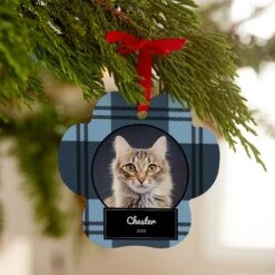 Frisco Plaid Paw Shape Metal Personalized Dog & Cat Holiday Ornament -Frisco 249363 PT4. AC SS1800 V1610773889