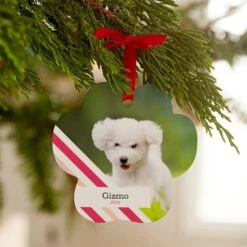 Frisco Peppermint Stripes Paw Shape Metal Personalized Dog & Cat Holiday Ornament -Frisco 249371 PT3. AC SS1800 V1608343662