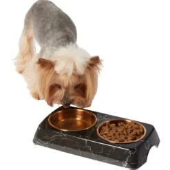 Frisco Copper Stainless Steel Double Dog & Cat Bowls With Black Marble Stand