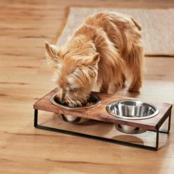 Frisco Wood Elevated Non-Skid Stainless Steel Double Diner Dog & Cat Bowl -Frisco 257143 PT3. AC SS1800 V1615987292