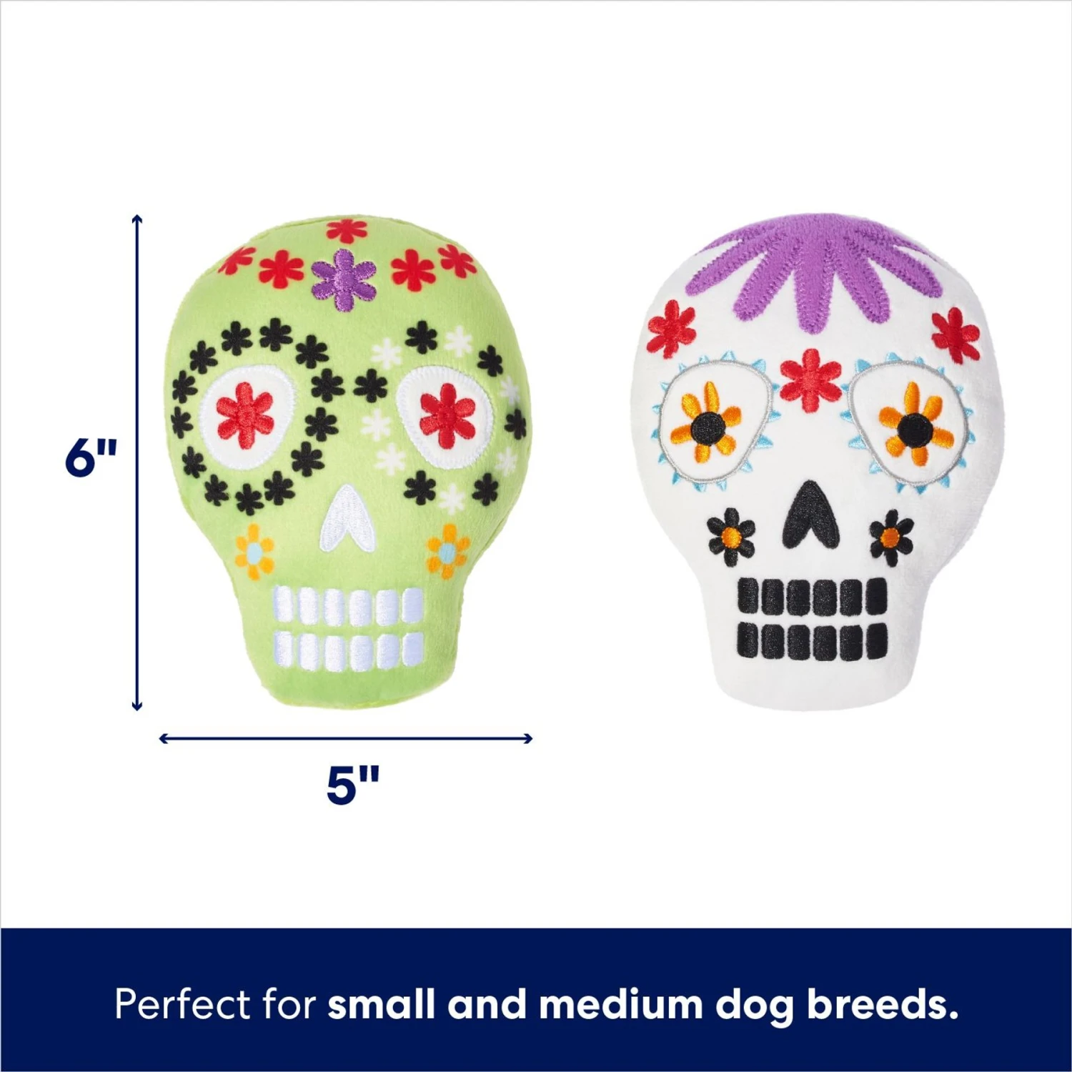 Frisco Halloween Day Of The Dead Sugar Skull Plush Squeaky Dog Toy, 2 Count 4 Frisco Halloween Day Of The Dead Sugar Skull Plush Squeaky Dog Toy, 2 Count - Image 2