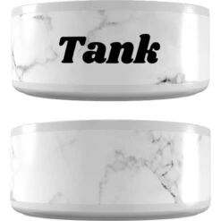 Frisco Personalized White Marble Dog Bowl