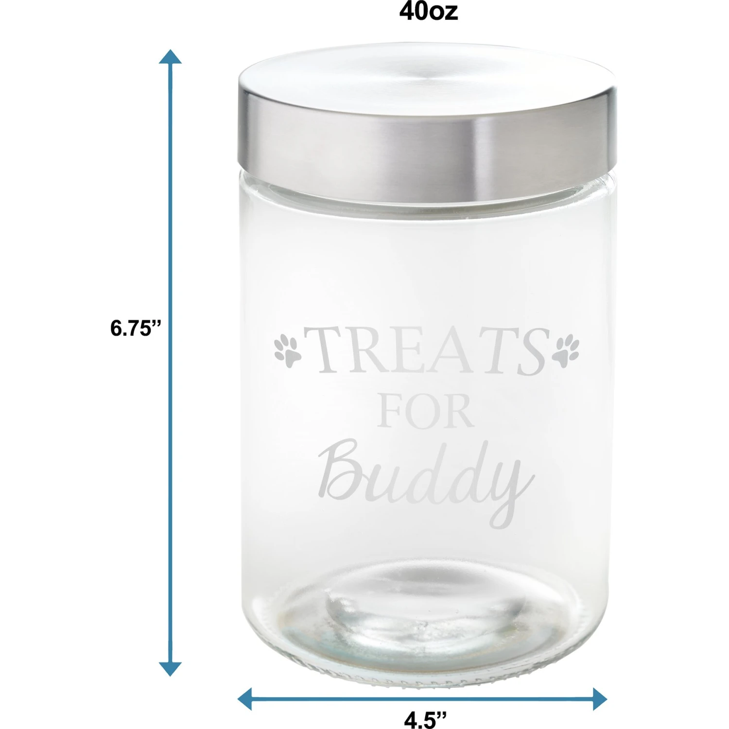 Frisco Paw Print Glass Personalized Treat Jar With Lid, 5 Cup, 40oz 4 Frisco Paw Print Glass Personalized Treat Jar With Lid, 5 Cup, 40oz - Image 2