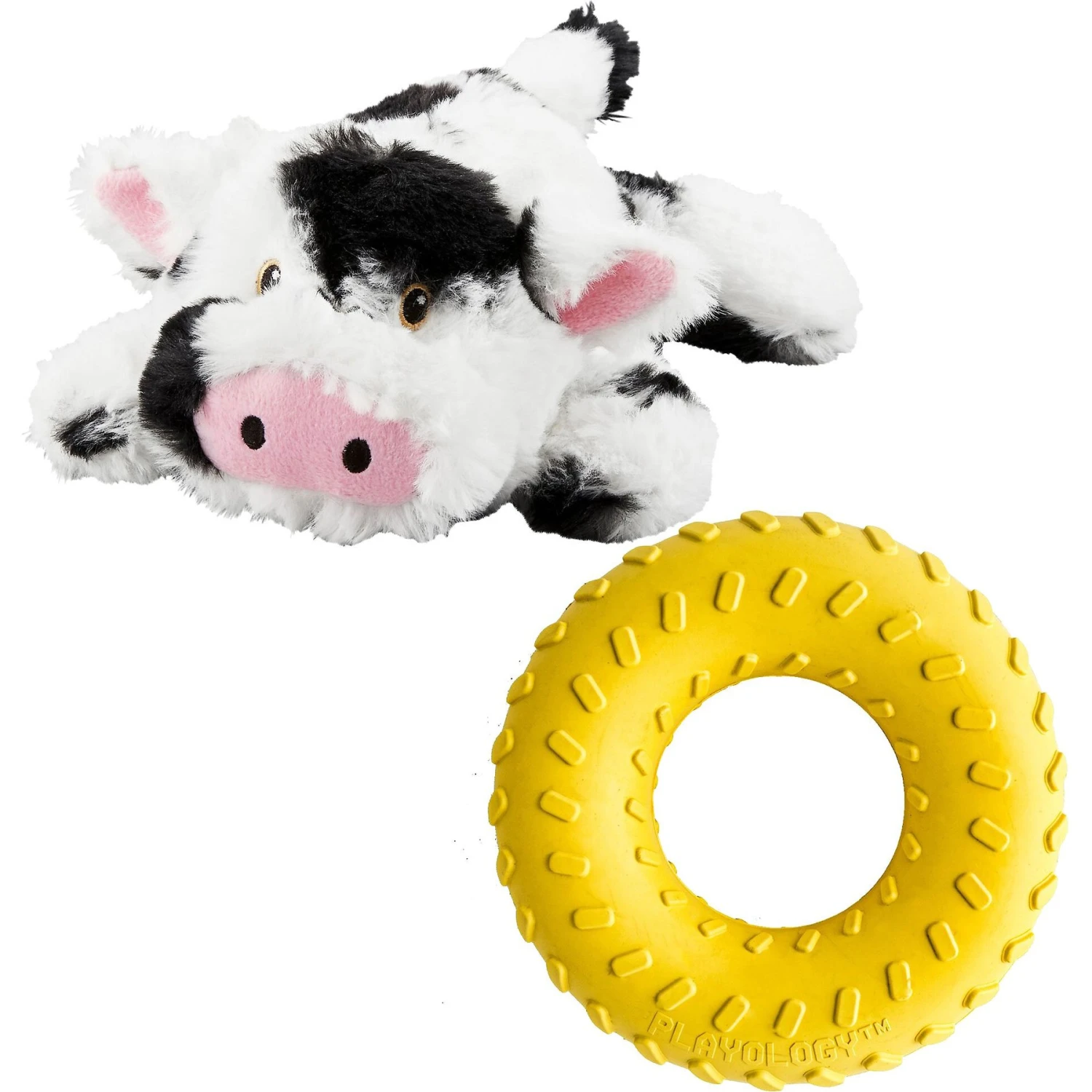 Frisco Cow Plush Squeaky Dog Toy & Playology Scented Dual Layer Ring Dog Toy 3 Frisco Cow Plush Squeaky Dog Toy & Playology Scented Dual Layer Ring Dog Toy