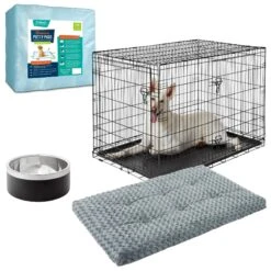 Frisco Fold & Carry Double Door Collapsible Wire Dog Crate + 3 Items