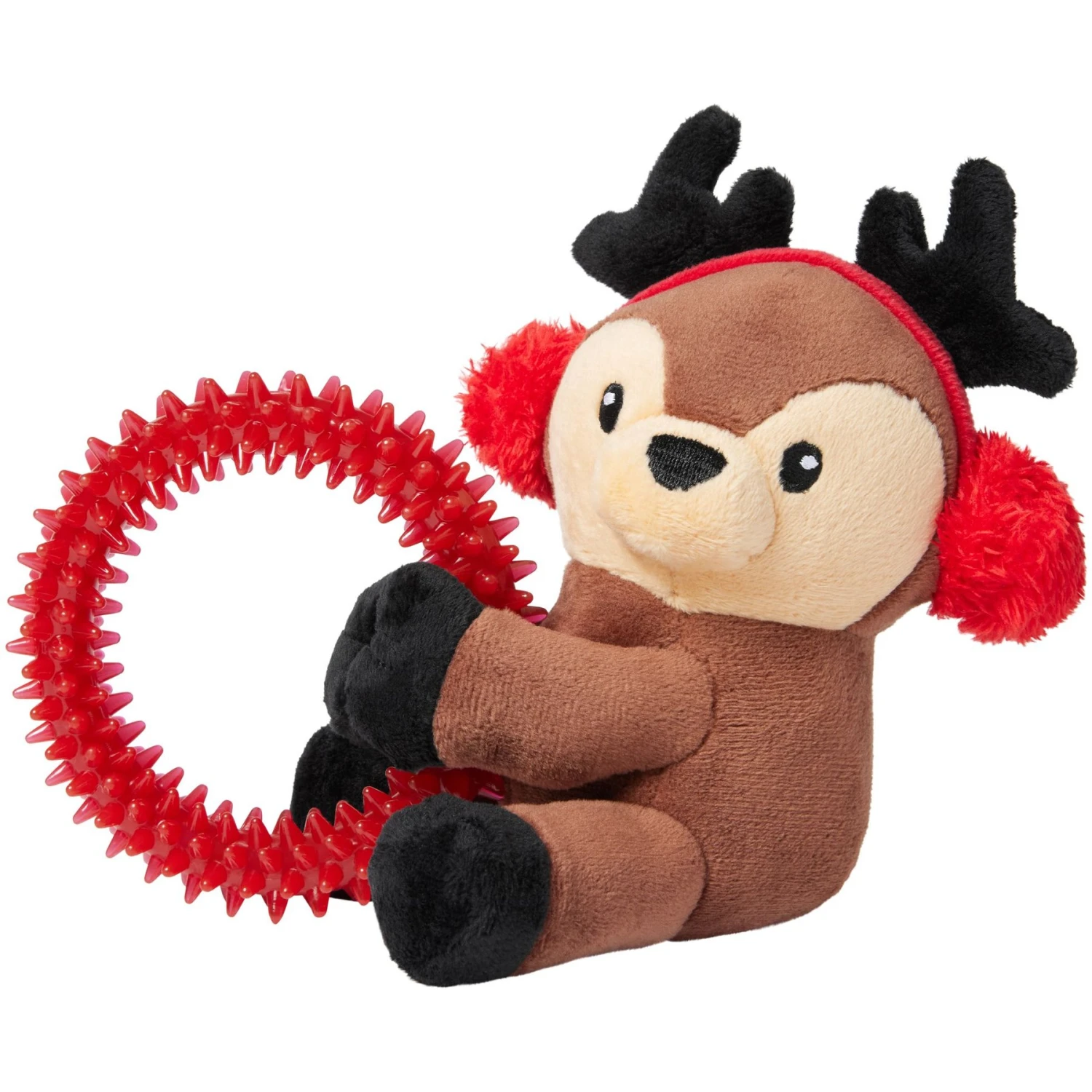 Frisco Holiday Reindeer Plush With TPR Ring Squeaky Puppy Toy 3 Frisco Holiday Reindeer Plush With TPR Ring Squeaky Puppy Toy