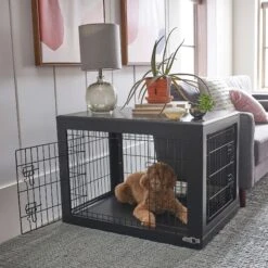 Frisco Double Door Furniture Style Dog Crate, Black & Frisco Swirl Dog Crate Mat -Frisco 947710 PT4. AC SS1800 V1693924200
