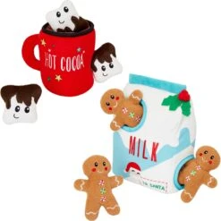Frisco Holiday Hot Cocoa Hide & Seek Puzzle Plush Squeaky Dog Toy & Frisco Holiday Milk & Gingerbread Cookies Hide & Seek Puzzle Plush Squeaky Dog Toy